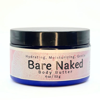 Jar of Bare Naked Unscented Body Butter showing its smooth, rich texture.