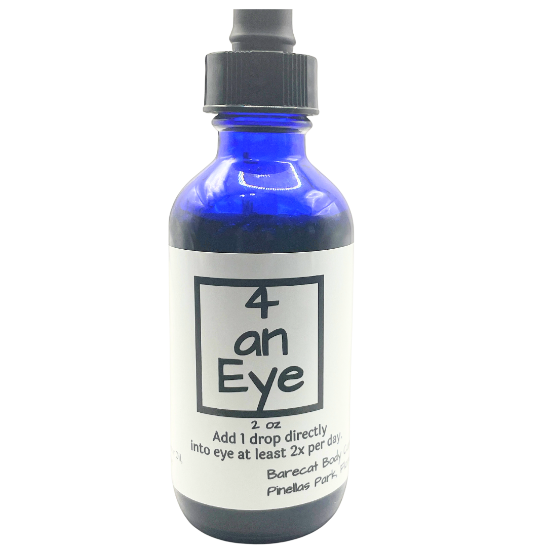 4 an Eye eye health solution bottle with distinctive labeling