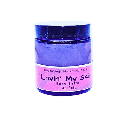 Lovin' My Skin Gentle Body Butter 4 oz jar.