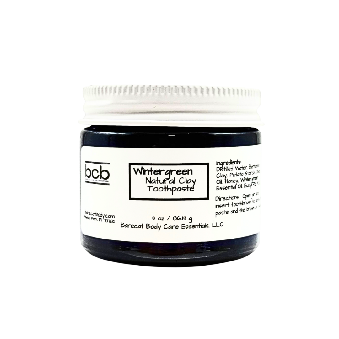Jar of BCB Wintergreen Natural Clay Toothpaste on a white background